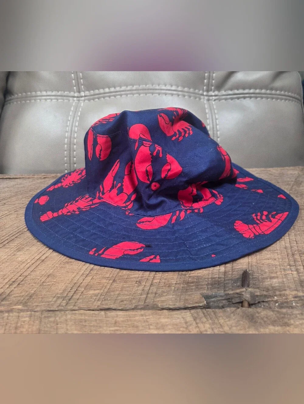 Kids Gymboree Navy Bucket Hat with Red Lobster Print Sz L ~ Bin 1L